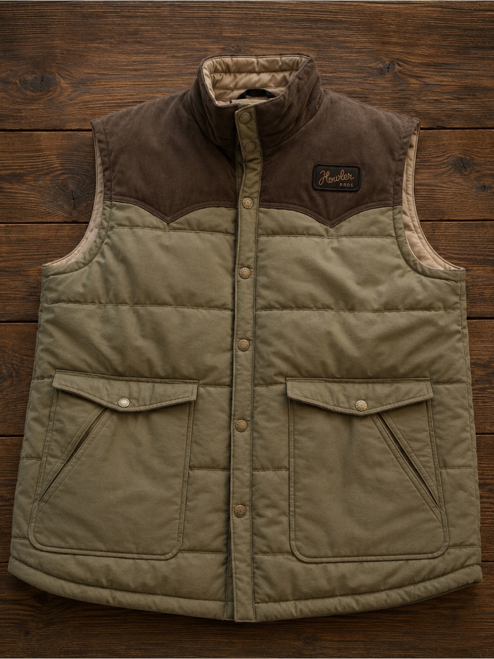 Howler Brothers Olive Green & Brown Quilted Men's Vest
